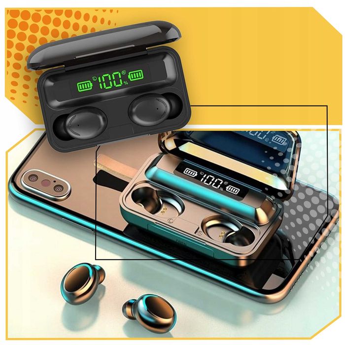 Casti wireless Bluetooth powerbank TWS microfon control tactil 6 ore