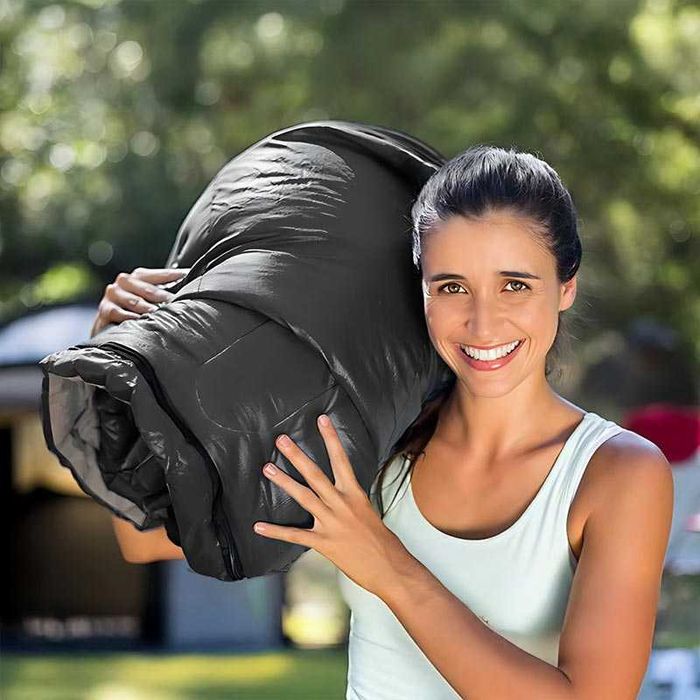 Спален чувал за къмпинг, пътувания, лек и компактен, черен