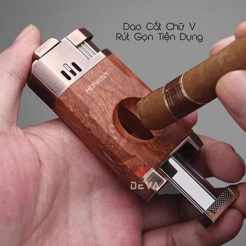 Запалка за пури с вградена резачка и поставка Honest (двоен джет)