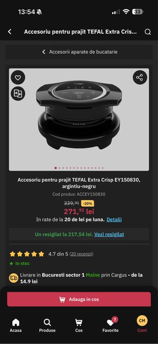 Multicooker inteligent cu gatire sub presiune Tefal Cook4me Touch CY912831, 1600W, capacitate vas antiaderent 6L, 13 programe,Wi-Fi, ecran tactil LCD,