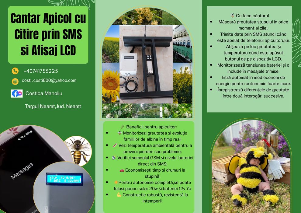 Cantar apicol cu citire prin sms și lcd