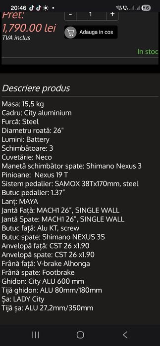 Bicicletă nouă.  Roti 26  cum se vede in poze