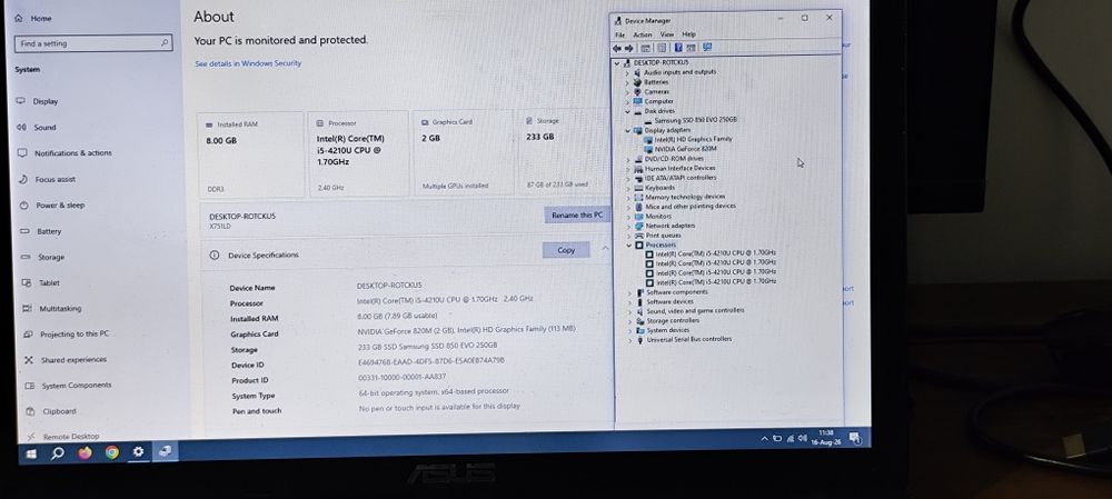 Vând laptop i5 2.400 Ghz 8 GB ram SSD 250 GB  placă video dedicată 2 GB Nvidia
