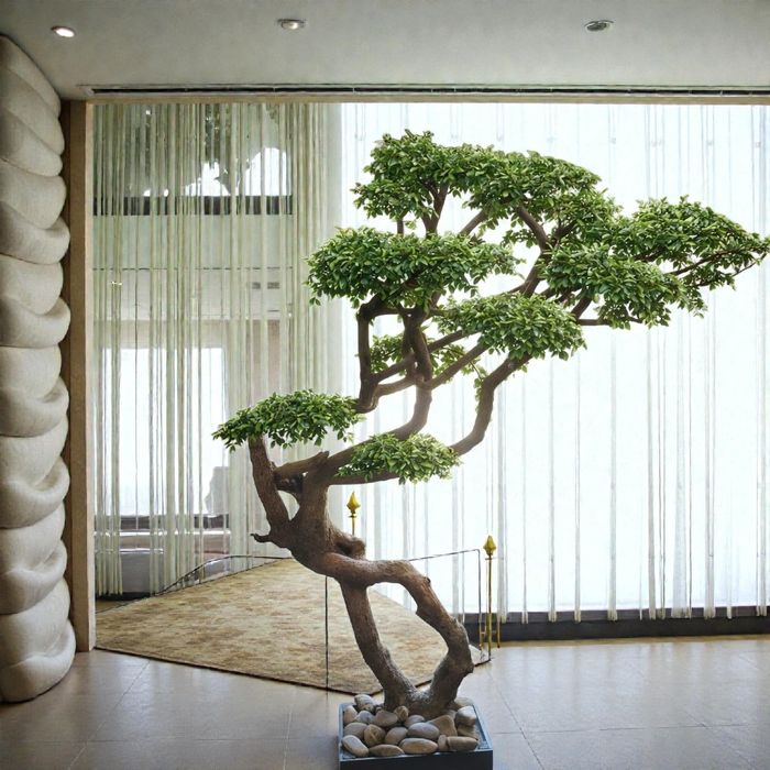 Copac Bonsai natural cu frunze artificiale