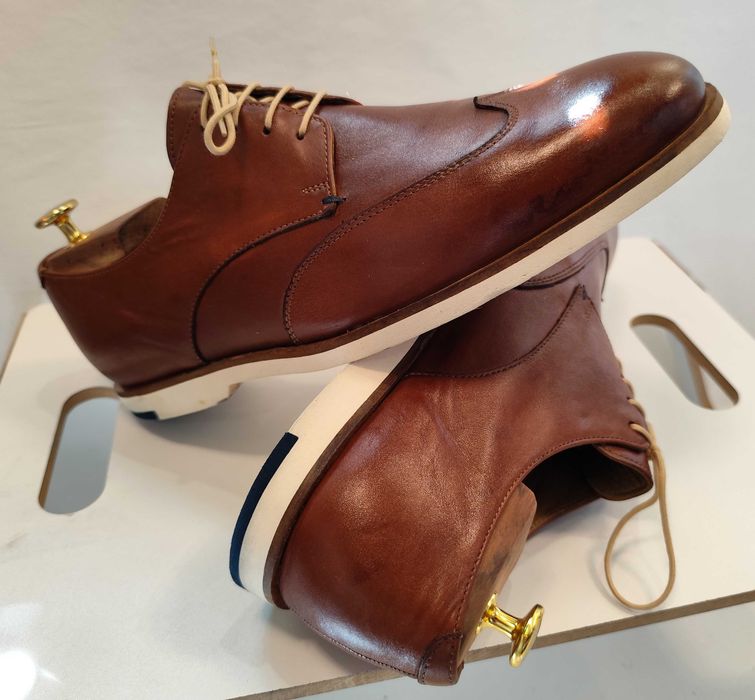Pantofi derby 43.5 44 cap toe casual Pat Calvin piele naturala moale maro