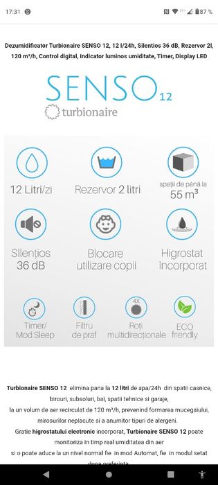 De închiriat dezumidificator Senso 12L/ zi