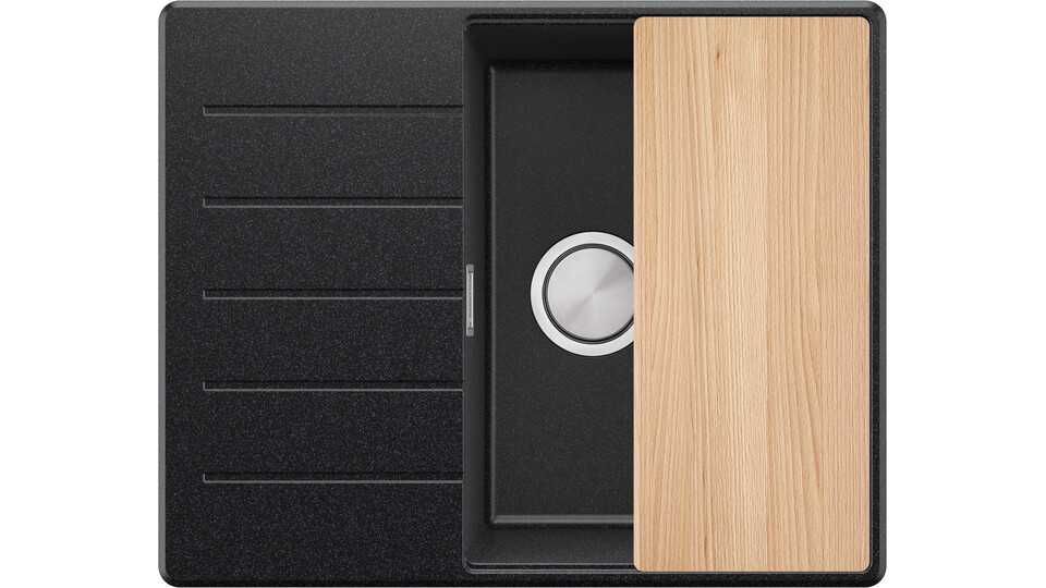 Черна кухненска мивка от гранит Копенхаген 620х500 + Смесител Top 45