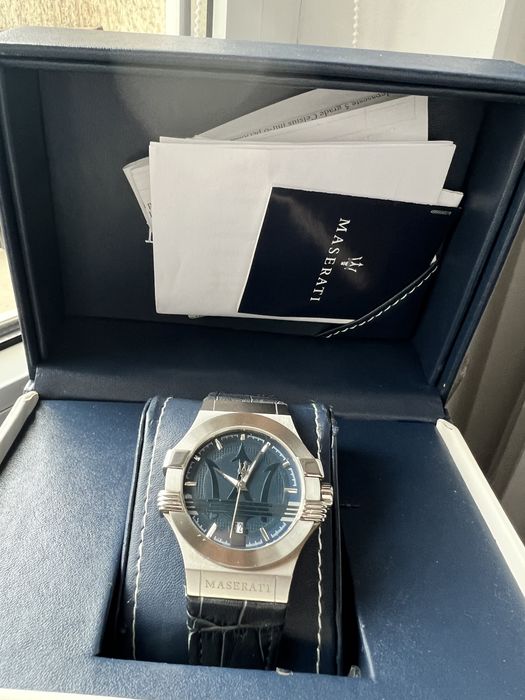 Ceas Maserati Potenza Blue Dial Blue 42m curea piele albastra,ful set