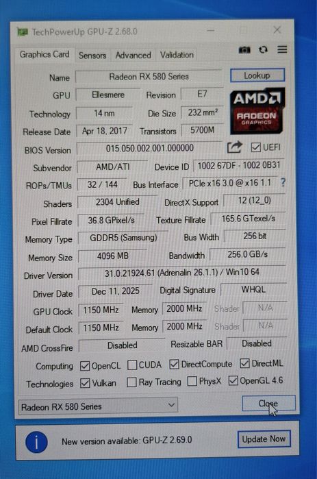 AMD Radeon RX580 4GB (Samsung)