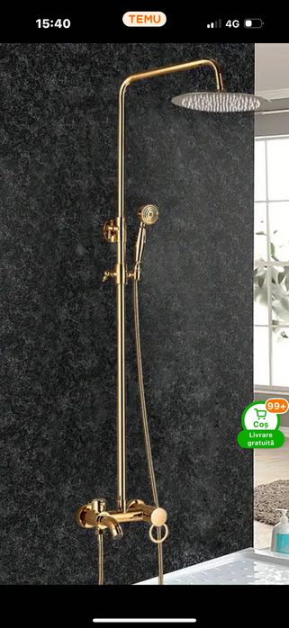 Baterie duș cu pară și floare aurie nouă