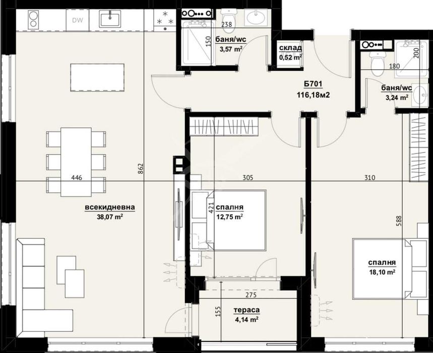 Тристаен апартамент в Хоризонт 799-27867