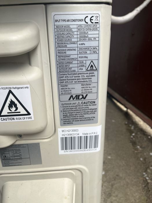 Aer conditionat MDV 12000 BTU – stare excelenta, consum redus