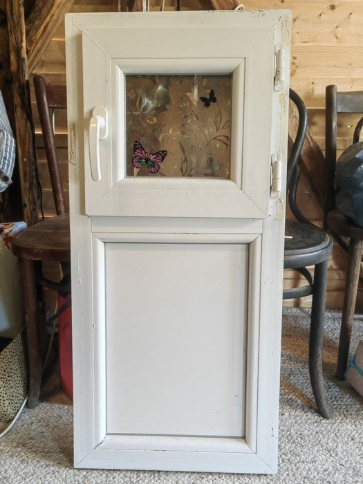 Geam / fereastră mică termopan PVC (cușetă / panou plin jos) - 45x96 cm
