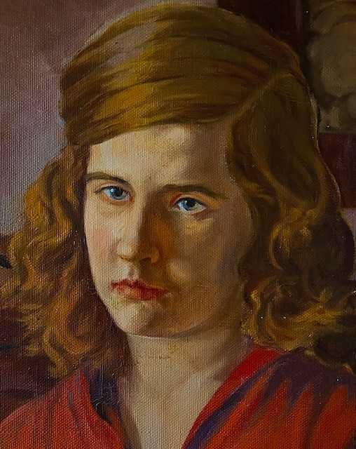 "FATA IN ROSU" IMPECABIL! Superb Tablou f VECHI, sem datat 1931, 70x50