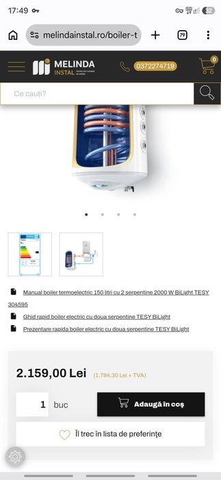 Boiler Tessy bilight 150L - 2 serpentine