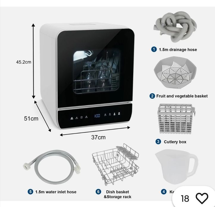 Mini masina de spălat vase 5 L 3 în 1 Masina de spălat vase uscator de vase si spatiu de depozitare intr un singut aparat  set de 3 vase cu 7 programe