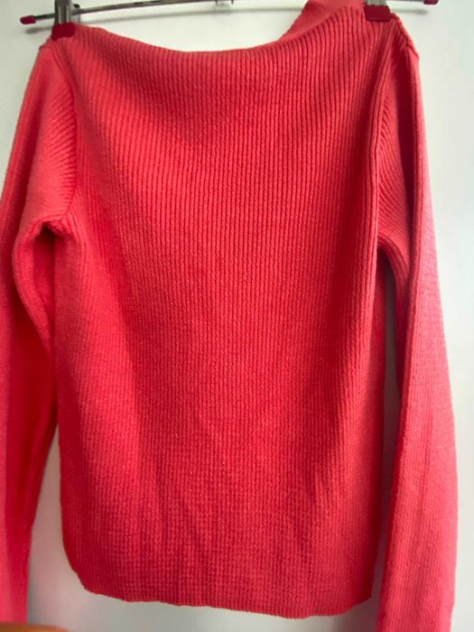 Cardigan/ploveras roz coral, cu nasturi, nou, S/36, usor sidefat