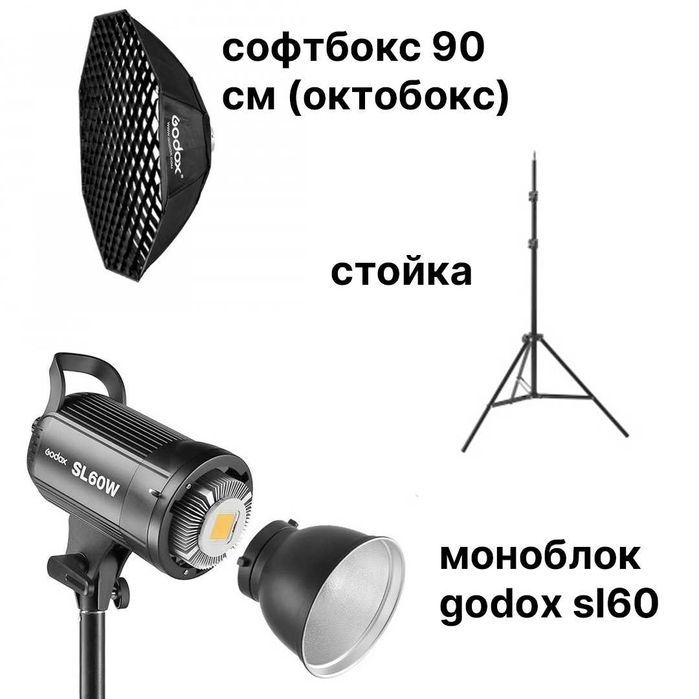 Студийный свет (софтбокс, godox sl60, стойка)