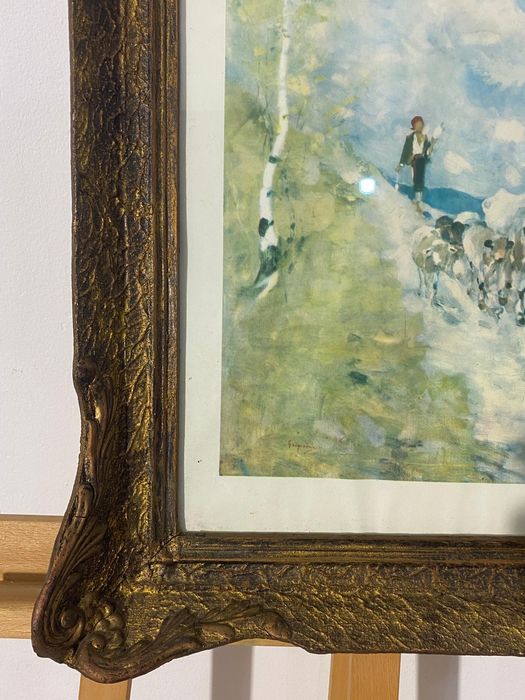 Tablou cu Ramă din Lemn, Litografie Nicolae Grigorescu, Ciobănaș