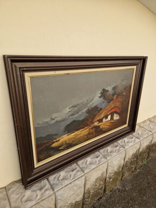 Стара голяма антикварна холандска картина масло върху платно