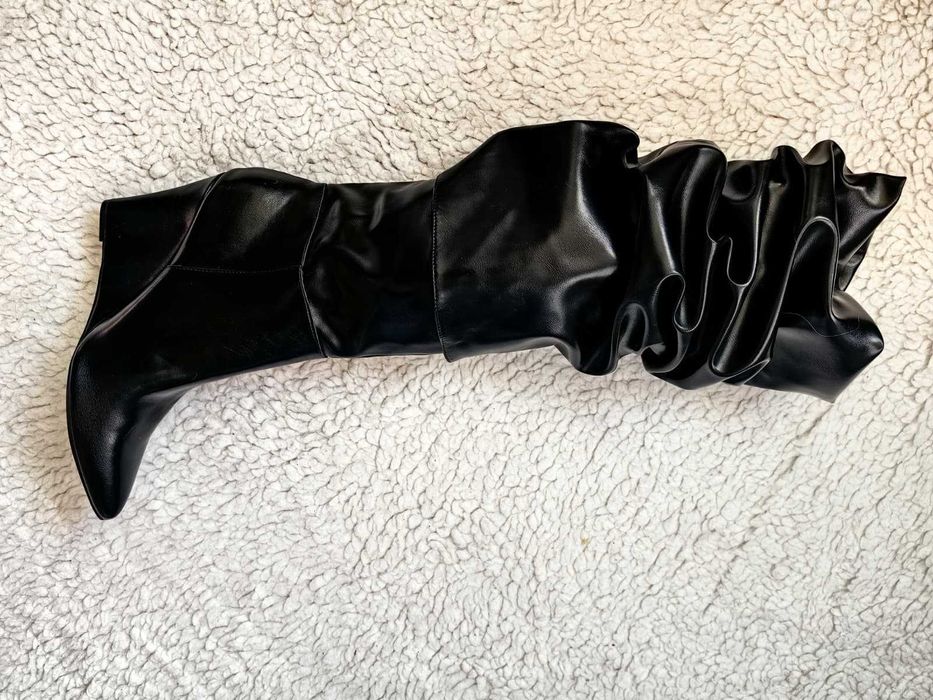 Cizme dublate inalte dama negre piele eco toc platforma peste genunchi