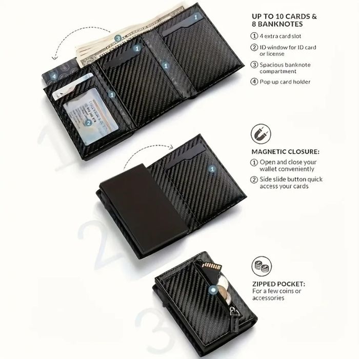 Мъжки портфейл с RFID защита  зя кредитни карти и джоб за монети с цип