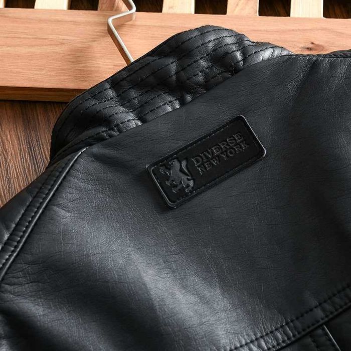 Кожаная куртка, мужская, DIVERSE JACKBLACK в байкерском стиле [M/L/XL]