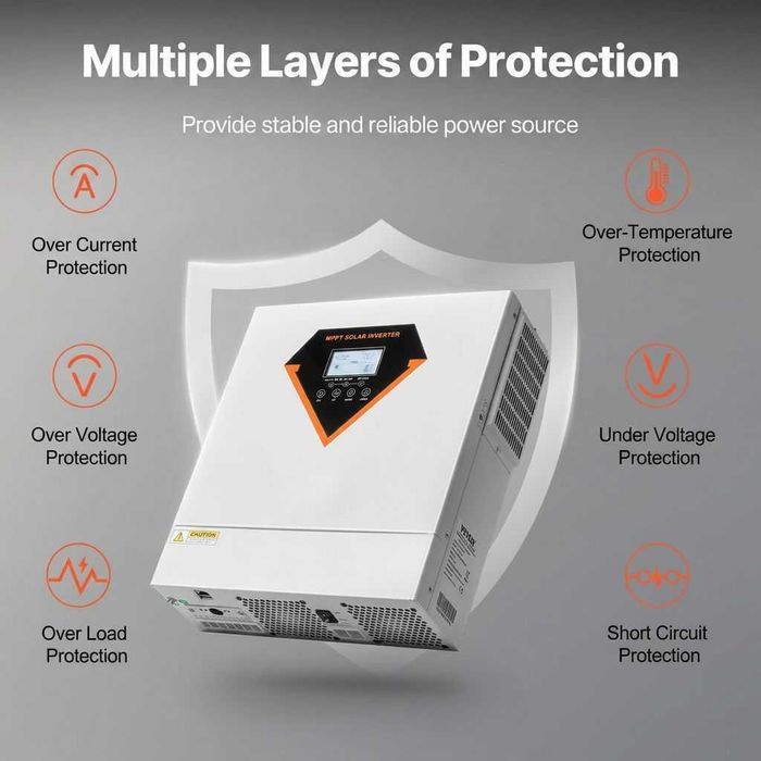 Invertor solar hibrid 3500W, 24V DC la 220/230V AC, controler MPPT 100A, sinus pur, monitorizare WiFi