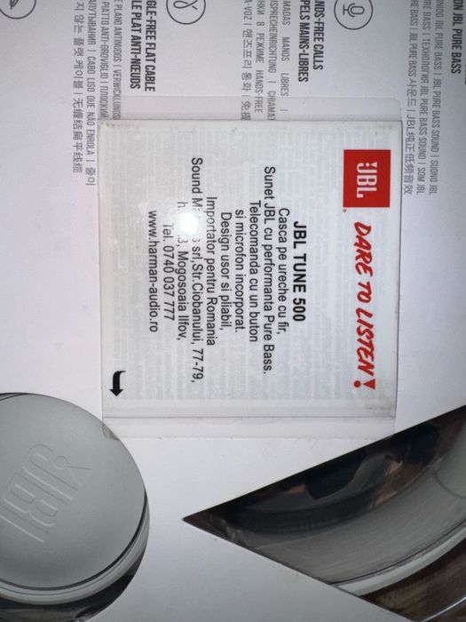 Casti Audio On Ear JBL Tune 500, Cu fir, Alb