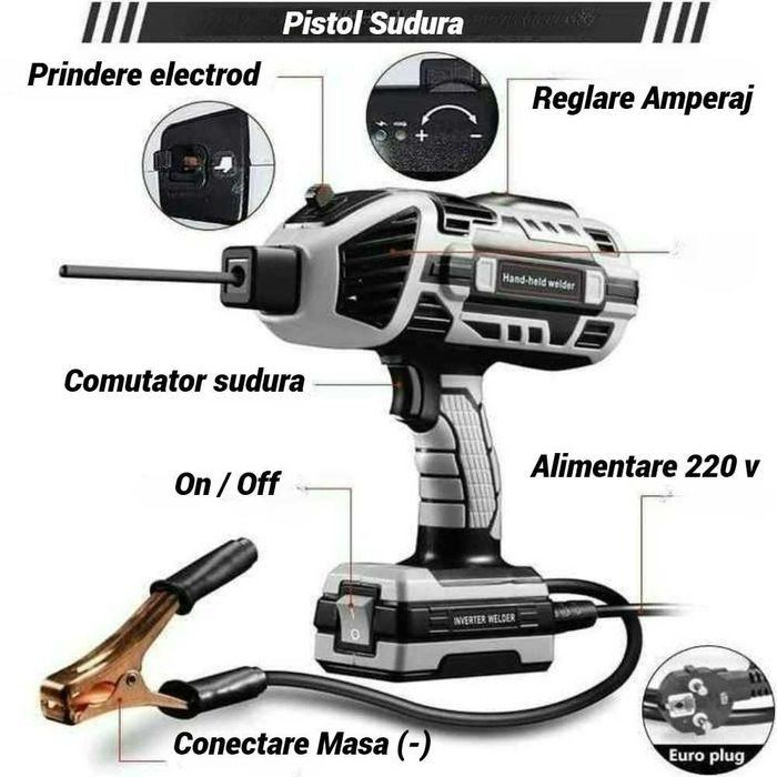 Pistol de sudură cu invertor 220V, 20-120A