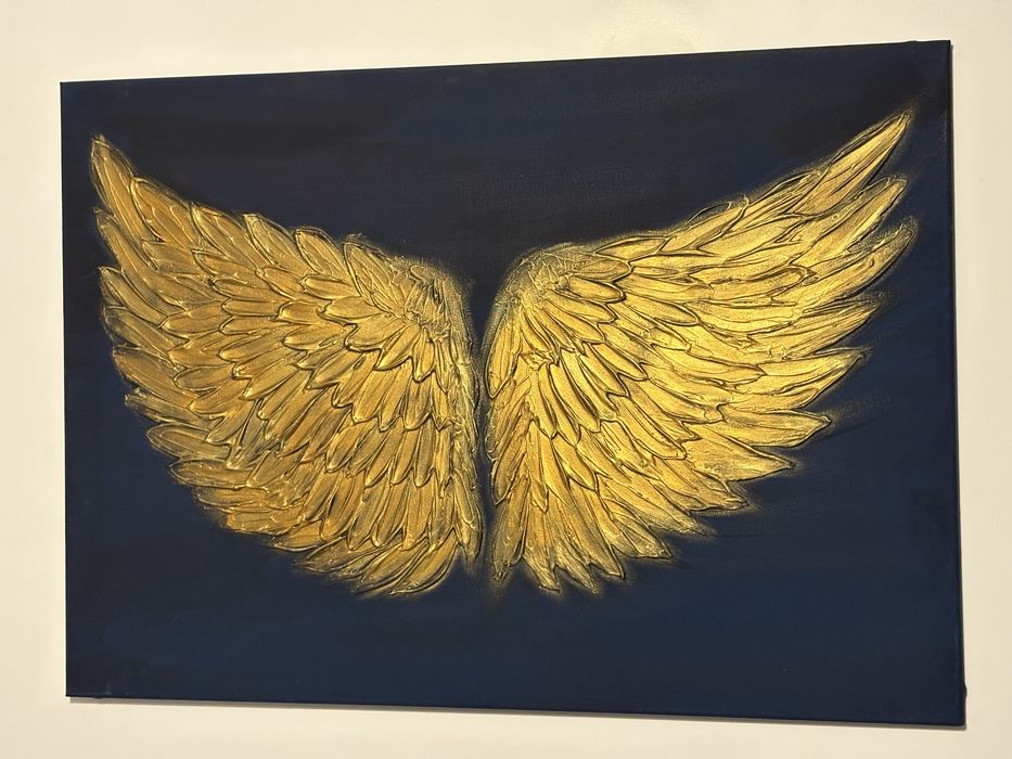 Tablou Original „Aripi Aurii” Pictat Manual Relief 50×70 cm Idee Cadou