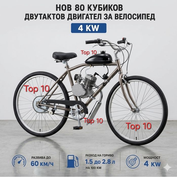 Велодвигател.  Бензинов двигател за велосипед- колело.