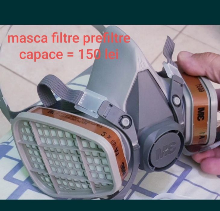Mască 3M 6200 + filtre carbon prefiltre suprafiltre capace. Tot setul