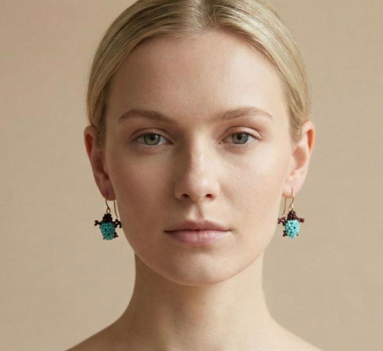 Эксклюзивные серьги-черепашки из бисера (ручная работа)