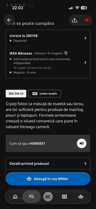 Masuta de toaleta din lemn