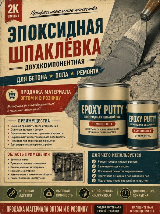 Эпоксидная шпаклёвка 2К — купить для бетона, пола и ремонта