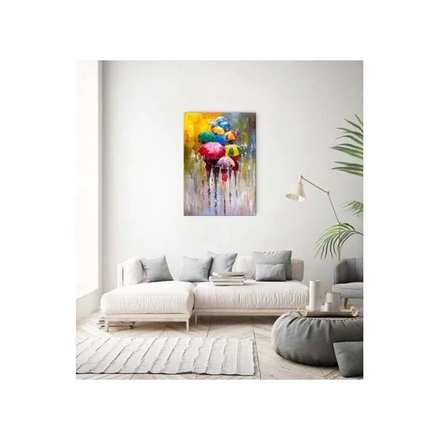 100см!Картина "Шарени чадъри в дъжда"