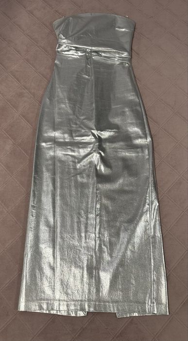 Дамска сребриста рокля Zara, XS размер, металик без презрамки