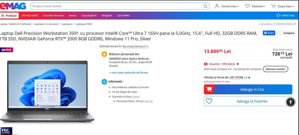 Dell Precision 3591 Intel Ultra 7 165H 64 GB 1TB Nvidia RTX Garantie