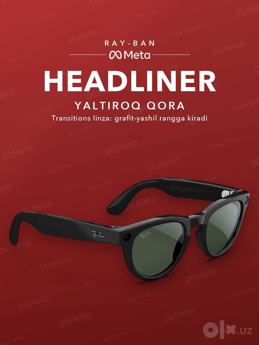 Ray-Ban Meta Headliner Shiny Black, Transitions (grafit-yashil)