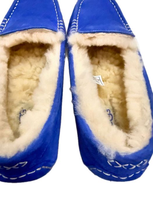UGG Ansley mocasini damă piele întoarsă albastru electric + blană naturală | papuci premium confort iarnă | EU 38