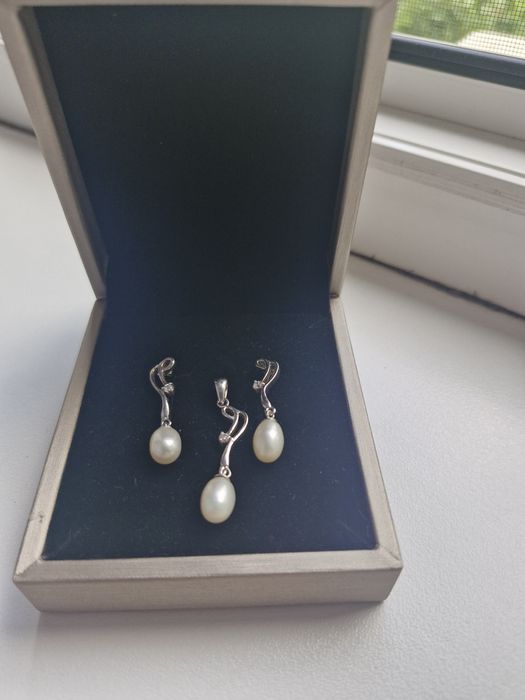 Set argint 925 cu perle albe