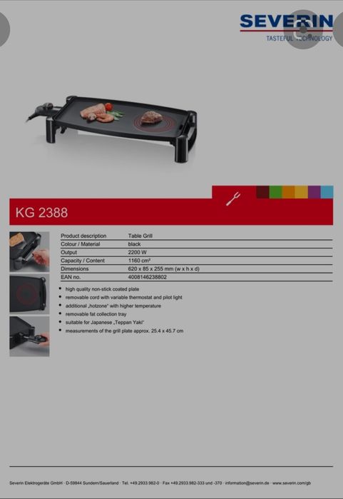 Grill electric nou Severin KG 2388 2200W