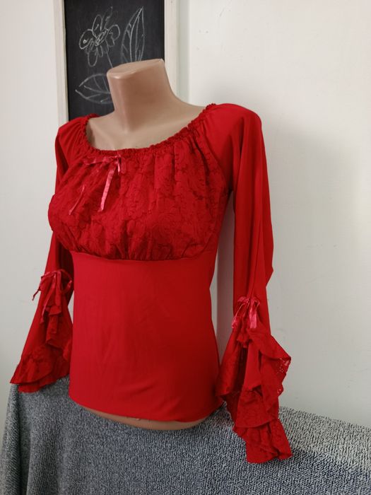Bluza eleganta roșie mâneci evazate model anii 2000 mărimea S-M Charbell Paris