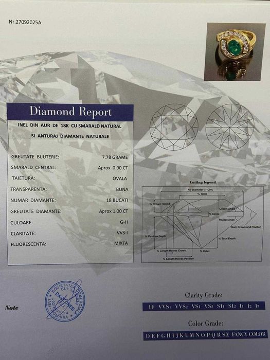 INEL AUR 18K + 18 Diamante = 1CT + 1 Smarald = 0.90CT - Vintage - 7.8g