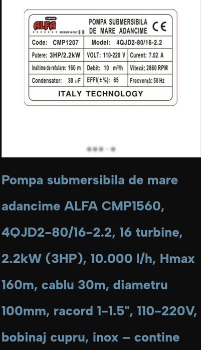 Pompa submersibila de apa la mare adâncime