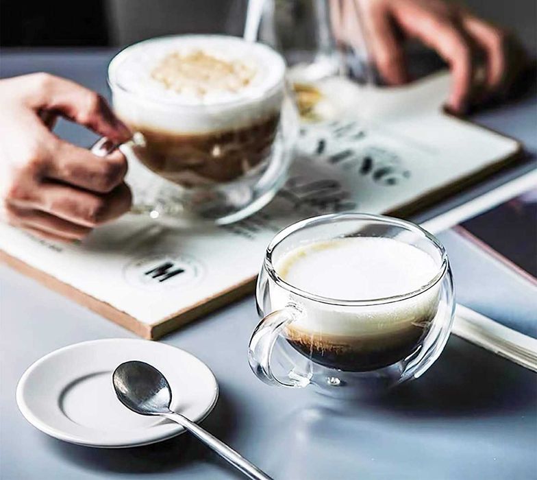 Термоустойчиви чаши с дръжка двойно дъно за кафе, чай, капучино 150 мл