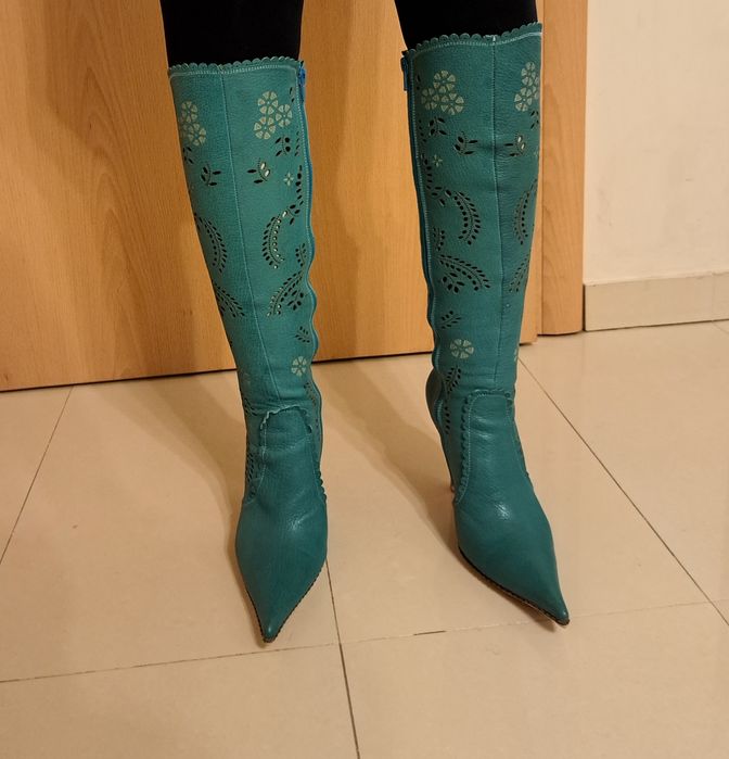 Ботуши, сини от естествена кожа