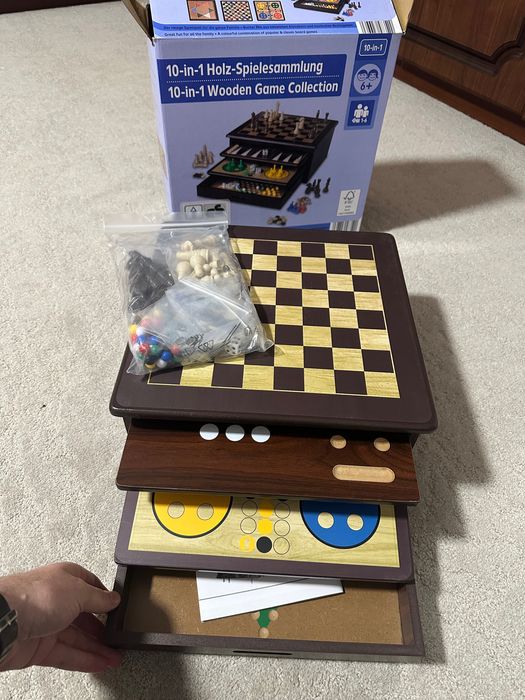 Set joc sah, table si altele din lemn nou set 10 jocuri