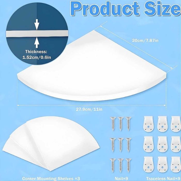 Комплект от 4 ъглови стенни рафта за съхранение – PVC